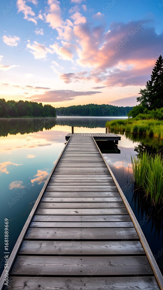 Fototapeta premium Calm lake sunrise pier