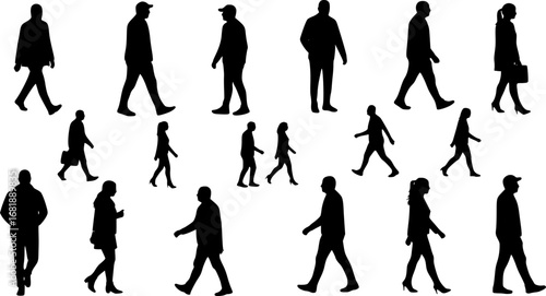Walking people silhouettes collection of various men and women vector illustration
