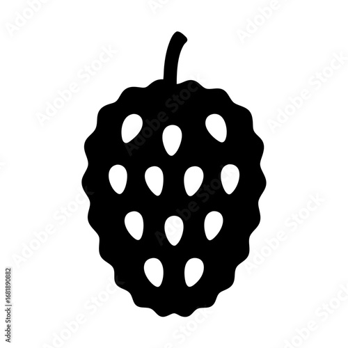 Stylized rambutan fruit icon with black fill and stem vector graphic