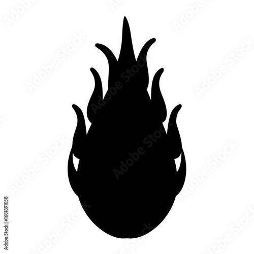 Black silhouette of a dragon fruit or pitaya with spiky outer layer