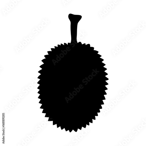 Black silhouette of a spiky durian fruit with a stem at the top