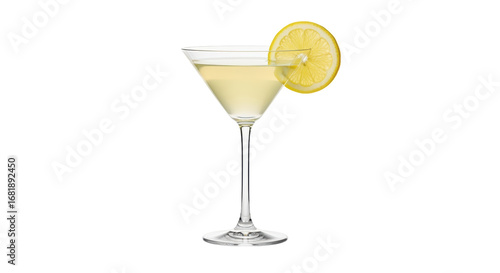 Isolated cocktail glass with lemon slice, alcoholic beverage for party or celebration
