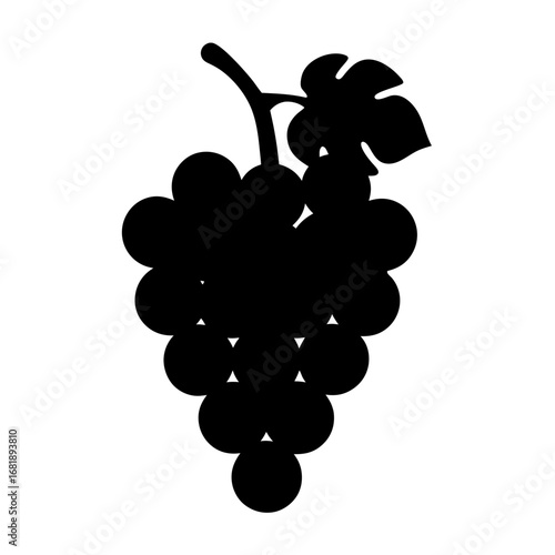 Silhouette of a cluster of grapes with stem and leaf illustration