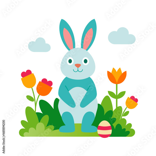 easter bunny in garden easter day vector art 