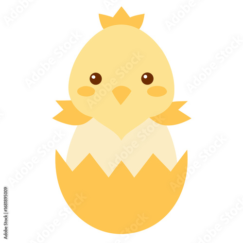cute chick with eggshell vector art on white.