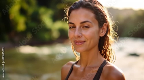 Woman portrait outdoors by river
