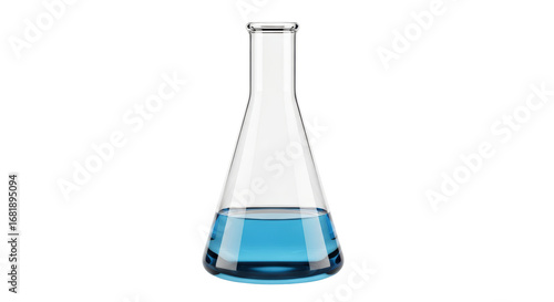 Isolated Erlenmeyer flask with blue liquid chemical compound in laboratory glassware