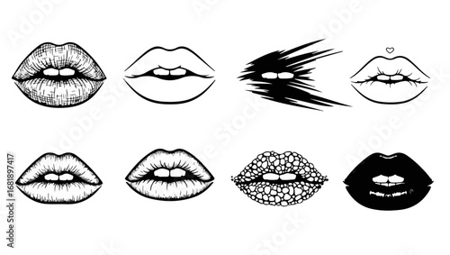 Expressive lip art collection for stylish designs, perfect for beauty, fashion, and creative projects that need a bold, edgy touch