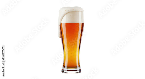 Cuadro en lienzo Isolated glass of foamy amber beer, draft beer in a tall glass, golden refreshin