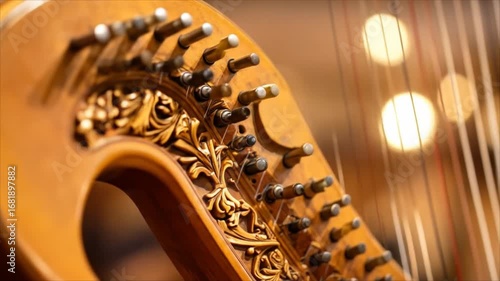 Wooden harp close up detail