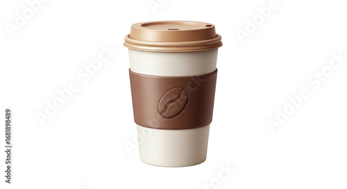 Schilderij op canvas Isolated coffee cup with lid and sleeve for hot beverage to go, takeaway paper c
