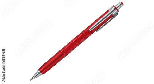 Isolated Red Mechanical Pencil on Seamless Background, Writing or Sketching Tool, Metallic