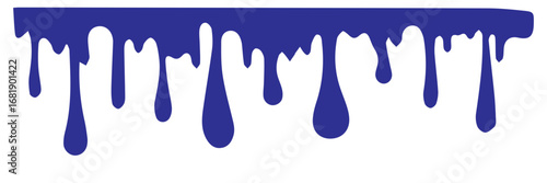 blue liquid paint dripping downward effect - melting drops border design isolated on white background.