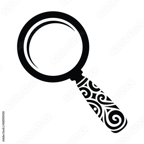 Ornate Vintage Magnifying Glass Illustration – Detailed Vector Depicting Investigation and Detective Work, Classic Mystery Theme