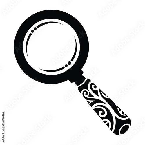 Ornate Vintage Magnifying Glass Illustration – Detailed Vector Depicting Investigation and Detective Work, Classic Mystery Theme