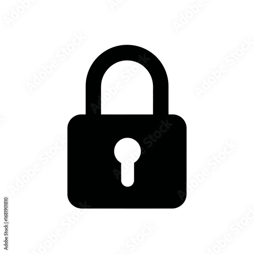 Black Padlock Icon Representing Digital Security and Data Privacy with a Modern, Minimalist Design and Sharp Outline for Web and Application Interfaces