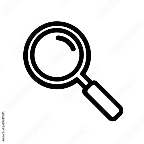 A versatile black outline icon of a magnifying glass, symbolizing search, discovery, and detailed examination for digital interfaces and web elements