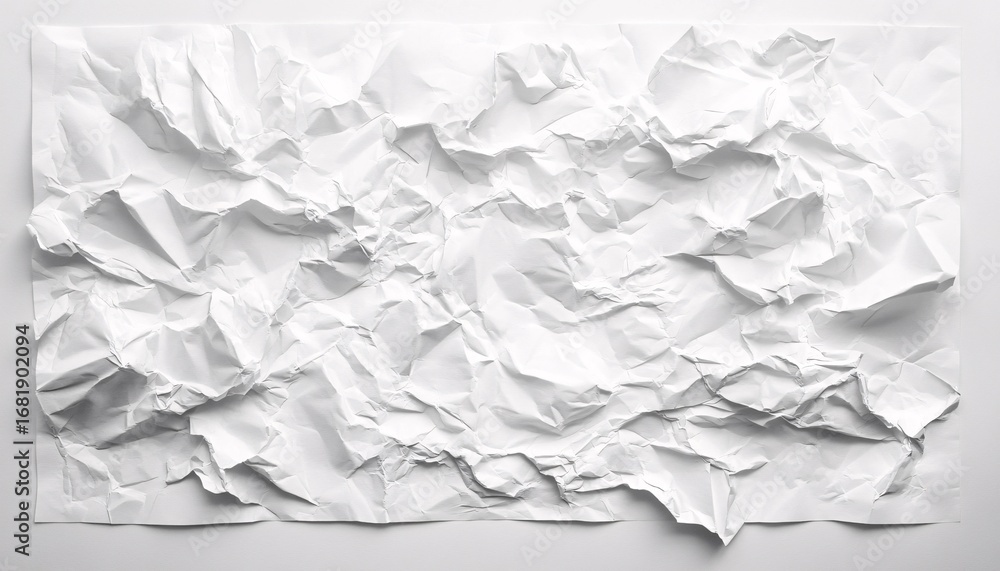 Obraz premium The image shows a sheet of white paper that has been crumpled and smoothed out, resulting in a textured surface with irregular folds and creases.