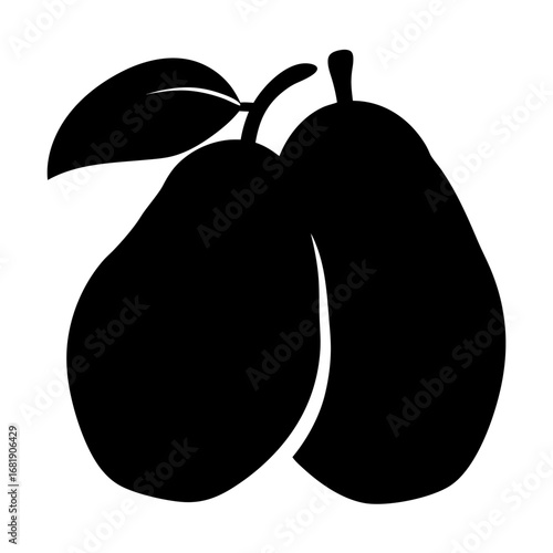 Silhouette of two pears with a leaf, artistic rendering, simple design