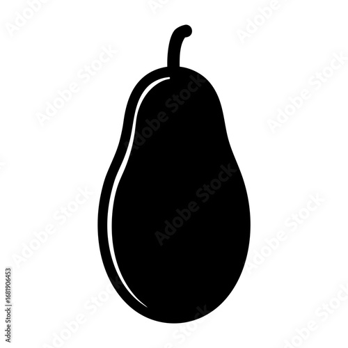 Simple Black and White Pear Silhouette with Stem and Defined Outline
