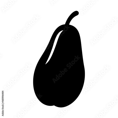 Simple black silhouette of a pear with a stem isolated on white background