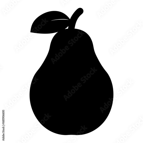 Solid black pear silhouette with stem and leaf for graphic design
