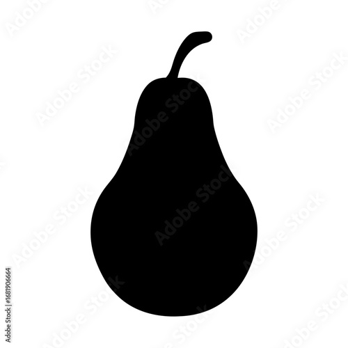 Silhouette of a black pear with a curved stem isolated on white