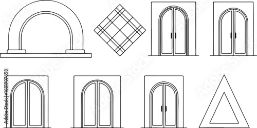 Collection of architectural arch and doorway designs in sketch style