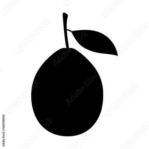 A striking monochrome graphic depicting a luscious fruit with elegant leaf