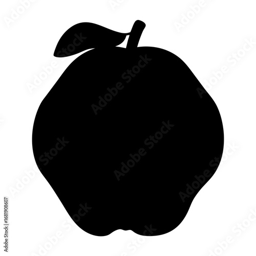 Silhouette of a plump apple with a leaf isolated on white backdrop