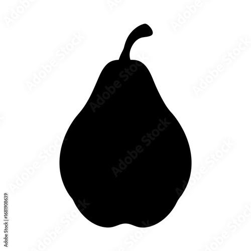Black silhouette of a ripe pear with stem on a white background