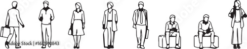 Collection of diverse people standing and sitting in a line
