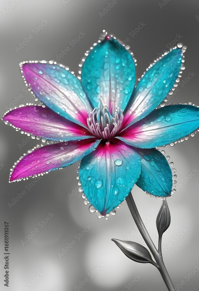 Obraz premium Colorful fantasy flower with dew drops, perfect for nature, beauty, wellness and design projects