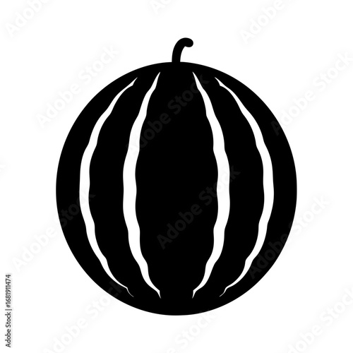 Silhouette of a watermelon in black and white with a stem