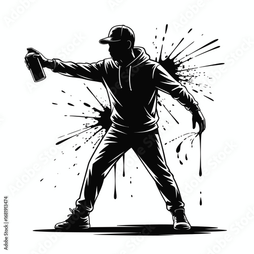 Silhouette of Man Throwing Molotov Cocktail – Dramatic Black-and-White Vector Illustration Symbolizing Protest and Rebellion