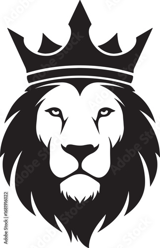 Lion Head Blended with Crown Silhouette Logo, Strength Leadership Royalty Power Concept, Minimalist Vector Illustration