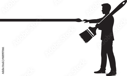 Silhouette of a man in a suit holding a long paintbrush and a large needle vector