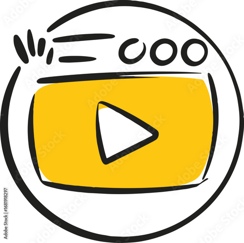 Illustration of video play button on a screen isolated on white background, representing online content, media streaming, and digital marketing for social network communication and entertainment