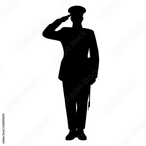 Military Officer Salute Silhouette - Soldier in Uniform Vector Illustration