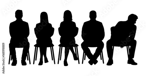 People Sitting on Chairs Silhouette Set - Seated Male and Female Vector Illustration