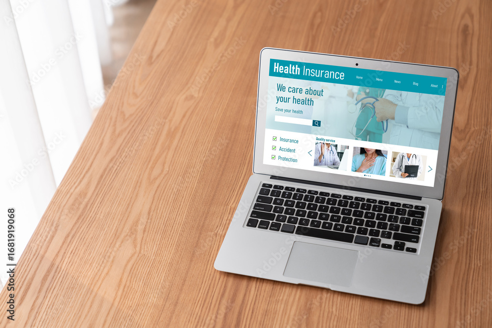 Fototapeta premium Health insurance web site modish registration system for easy form filling