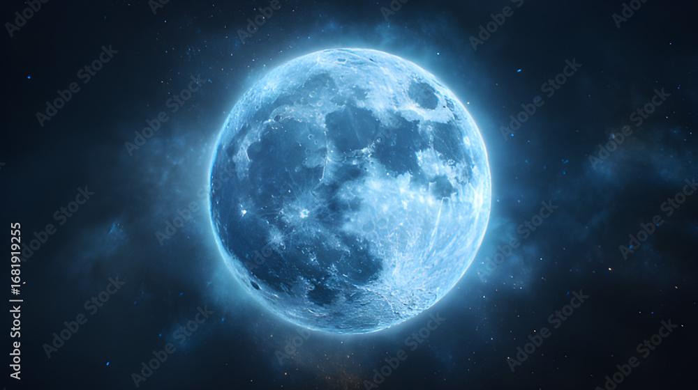 Fototapeta premium Blue moon in the night sky. Super blue full moon night sky.