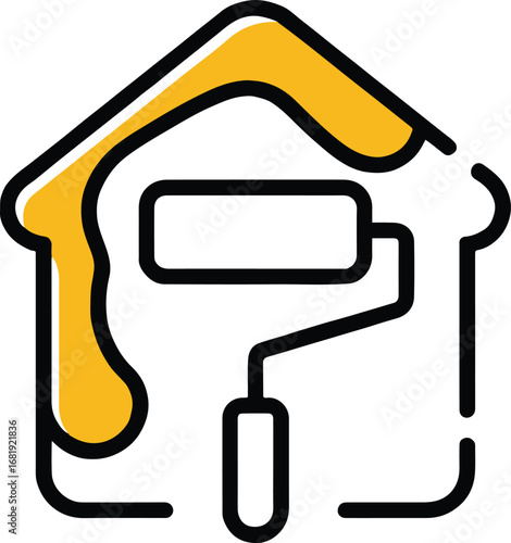 Vector art of an icon of a house with a paint roller, symbolizing home renovation, repair, or improvement modern flat design style vector illustration for construction or maintenance