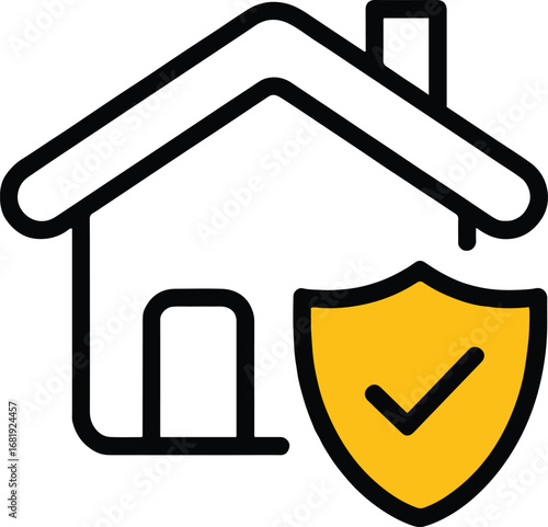 Vector art of home security and protection icon with shield and check mark, representing safety, insurance, and reliable home assurance services