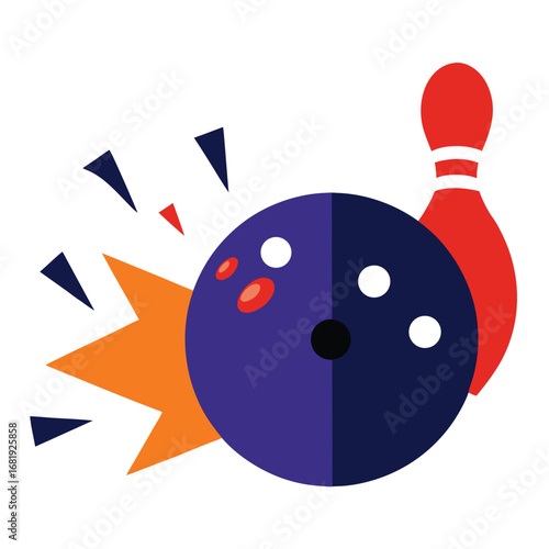 Colorful Bowling Ball and Shattered Pins Vector