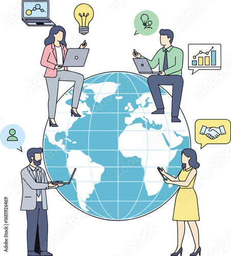 Global teamwork and collaboration connects people and ideas worldwide through digital technology
