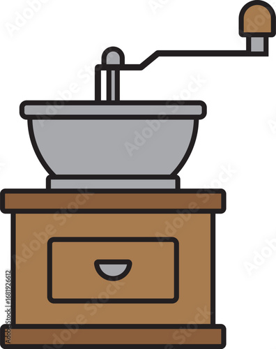Traditional Coffee grinder cartoon style icon.