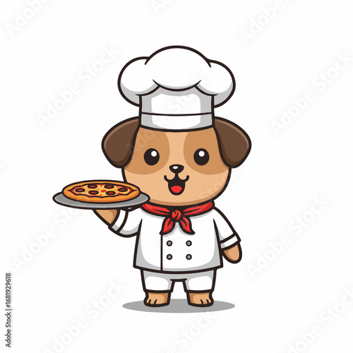 Adorable chef dog proudly presents a delicious pizza, ready to delight any food lover!