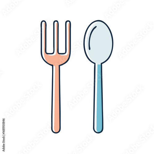 Colorful sets of illustrated spoons and forks aligned on white background