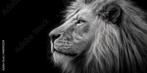 Wallpaper Mural Majestic lion resting in profile with intricate details of mane and focused gaze in a dark environment Torontodigital.ca